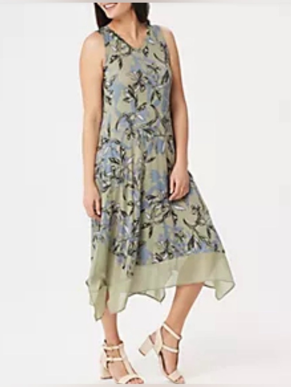 LOGO by Lori Goldstein Knit Sleeveless Maxi Dress with Chiffon Trim Sage and Lav